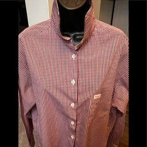 Women's Burgundy and White Checked Dress Shirt by Faconnable